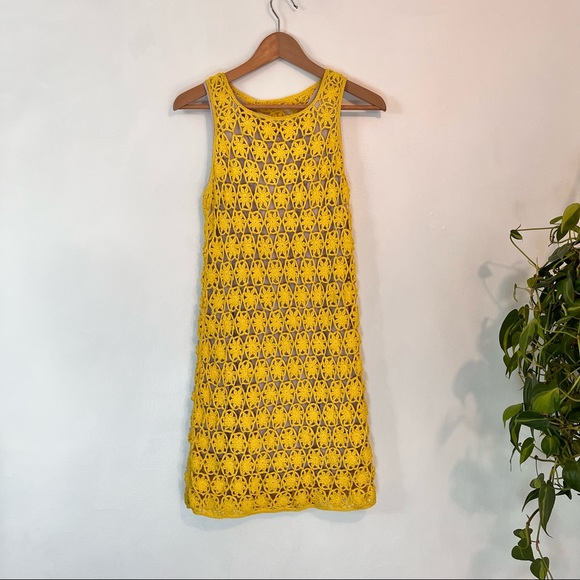 Diane Von Furstenberg - Yellow Crochet Sleeveless Sheath / Bodycon Dress - Picture 4 of 6
